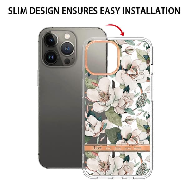 For iPhone 15 Pro Max Blomster og Planter Serie IMD TPU Telefondeksel