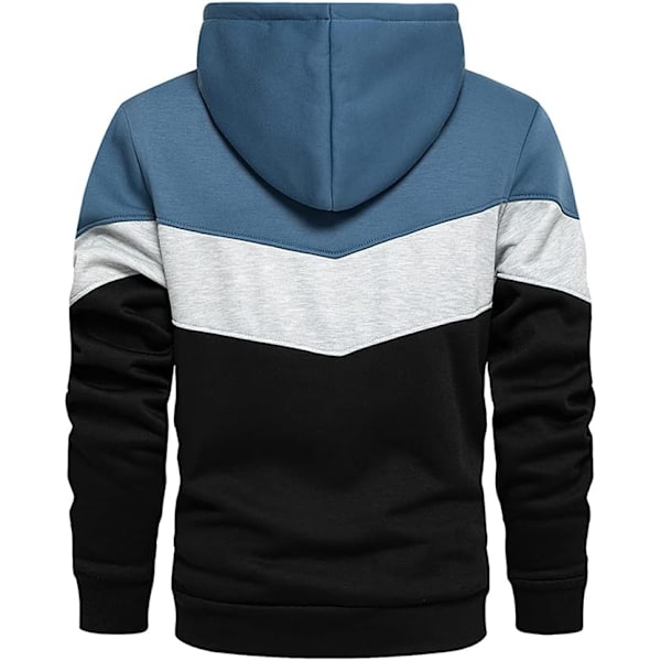 Herre Fleece Hoodie Pullover Casual Hættetrøje Kontrastfarve Top med Kanga Lomme 90blue L