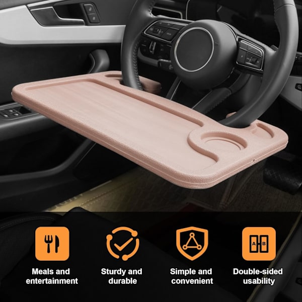 Bilsrattens skrivbord, mångsidig bilsrattens bricka, resetillbehör för ständiga resenärer Beige