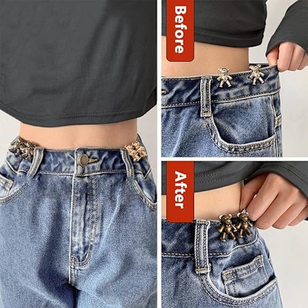 Pairs Bjørn Midjespenne Avtakbar Midjespenne Klips Bukse Midjestrammer Ingen Søm Hurtig Jeansknapper Bjørn Bukseklips for Løse Jeans Skjørt