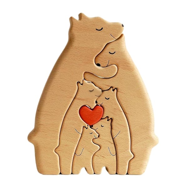 Björnfamilj Träpussel Träskulptur För Familj Julklapp 2 Björnar 6 björnar 15cmx11.3cm 6 bears