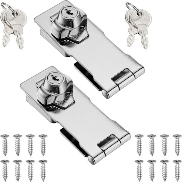 2-pack nyckellåsbara hasplås 4 tum vridknopp nyckellåsbart hasp rostfritt stål krompläterat hasplås med nyckel