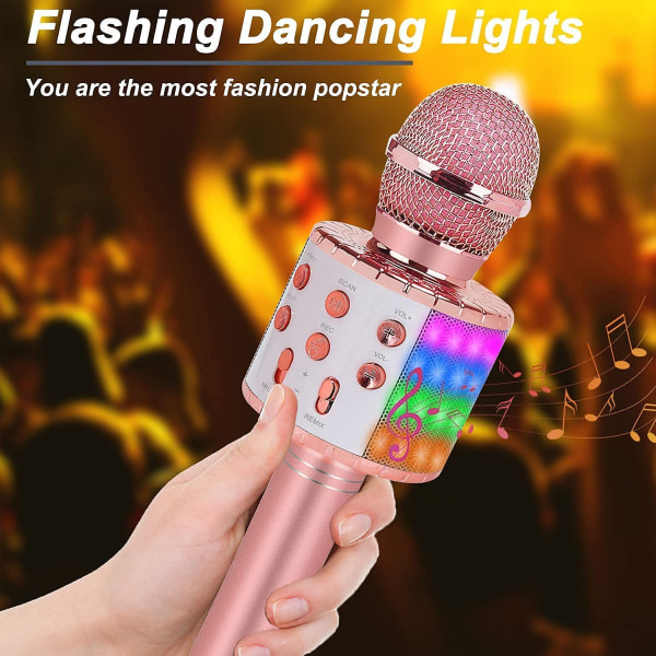 Karaoke mikrofon leketøy for jenter - bærbar trådløs Bluetooth karaoke mikrofon med LED lys, leke for 4 5 6 7 8 9 10