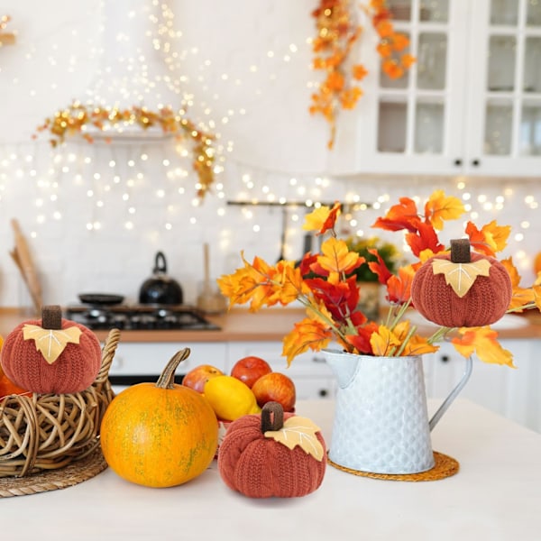 Höstpumpa Dekoration Stickad Pumpa Ornament Thanksgiving Bordscentrum Dekoration Höstfestival Dekoration för Hösten