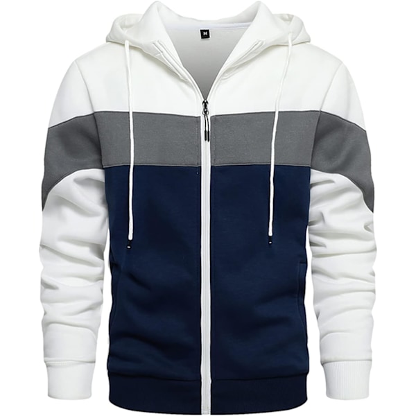 Herre Fleece Hoodie Genser Casual hettegenser Kontrastfarge Topp med Kanga Lomme White M