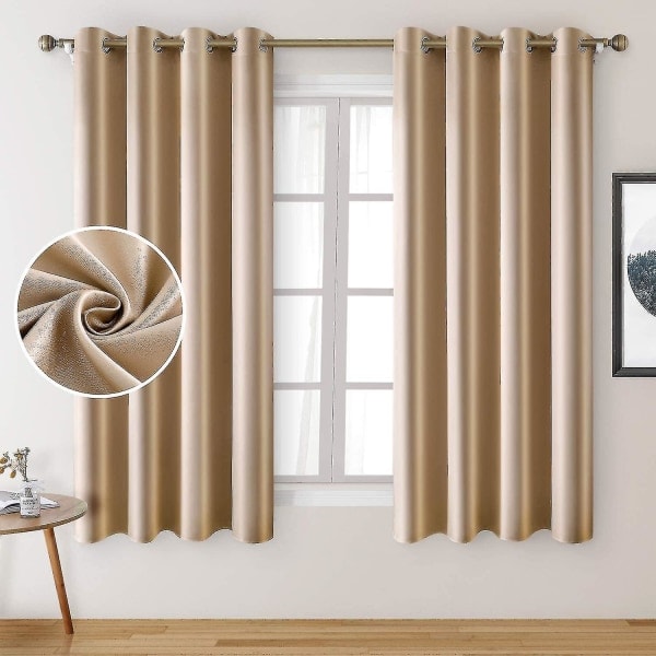 2 Paneler Kamelbeige Fusk Silkegardiner Champagne Guld Mörkläggningsgardiner för Sovrum 132 x 160 cm Rumsmörkläggande Satänggardiner