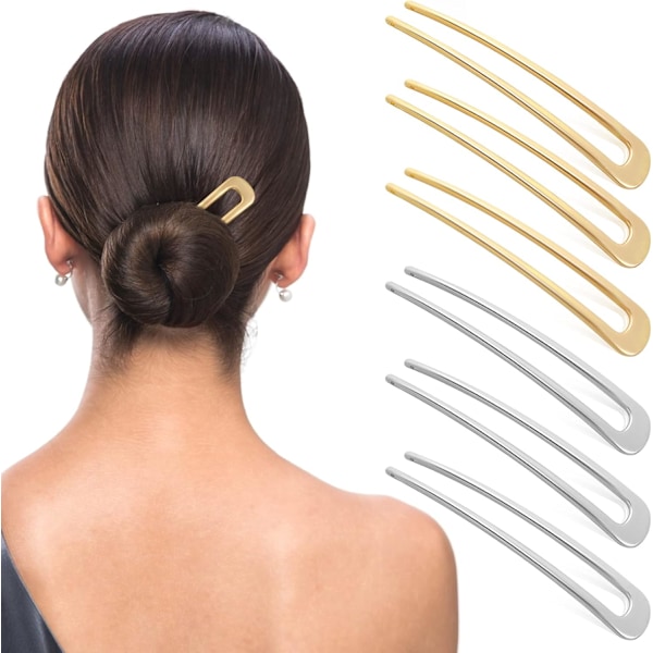 6 stk. Metall U-formede Hårnåler Hårpinner Fransk Hårnål Hårgaffel Retro 2-tanns Oppsatt Chignon-pinner for Kvinner Jenter Hårstylingtilbehør