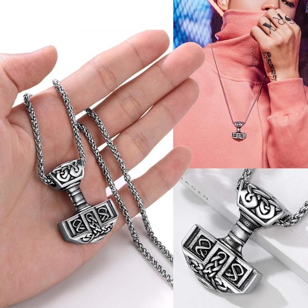 Thor Mjolnir Hammerhänge Charm, Nordisk Viking Yxa med Spikkedja, Rostfritt Stål 03. Color Platino