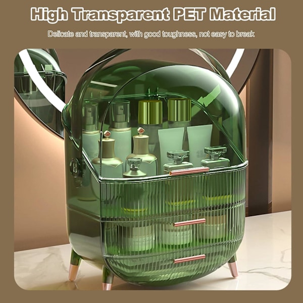 Retro Serie Multifunktionel Makeup Taske Støvtæt Kosmetik Opbevaringsboks, Finishboks til hjemme Desktop. Green