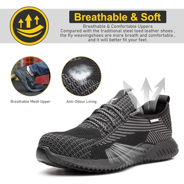 Ståltåsko Komfortable sikkerhedssko til mænd Skridsikre ståltå-sneakers Arbejdssko til mænd (42) black 40 cm