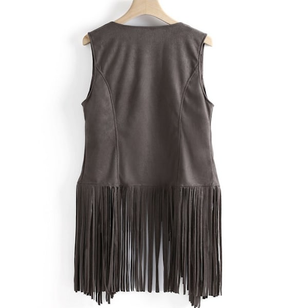 Dam Tanktop med fransar, 70-tals Hippie Faux Suede Fransjacka Cardigan, Disco Stripe Tankjacka grey L