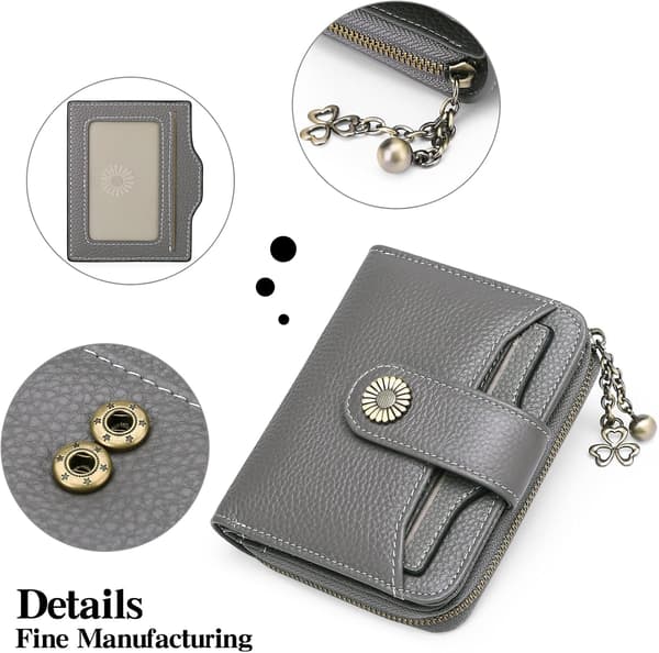 Plånböcker för kvinnor Äkta läder Liten Bifold Kompakt Damplånbok med RFID-skydd Dark Grey