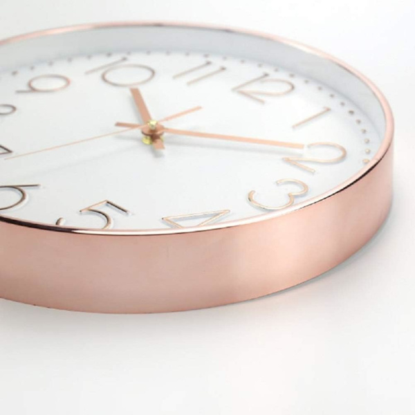 12-tums tyst kvartsklocka i roséguld, batteridriven dekorativ väggklocka för vardagsrum, hemmakontor, skola Rose Gold-10"