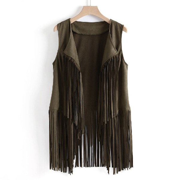 Naisten Rinta-aukkoinen Tank Top 70-luvun Hippi Väärennetty Nahka Rinta-aukkoinen Takki, Disco Raido Tank Takki green M