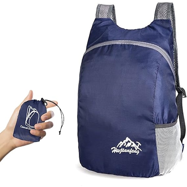 Erittäin kevyt taitettava reppu, pieni vaellusreppu, kestävä kevyt pakattava reppu miehille ja naisille, ulkoiluun ja matkustamiseen navy Blue
