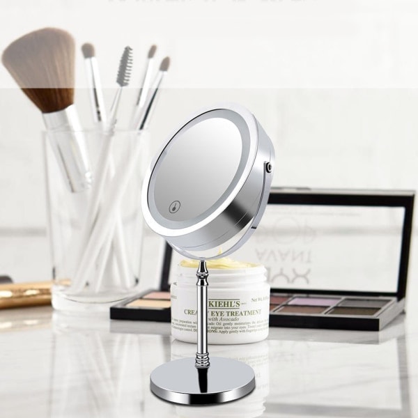 1X/10X Forstørrelses Makeup Spejl med Lys, 7 Tommer Dobbeltsidet Hvidt Dagslys LED Skyggefrit LED Vanity Spejl, Batteri og USB Kabel Drevet