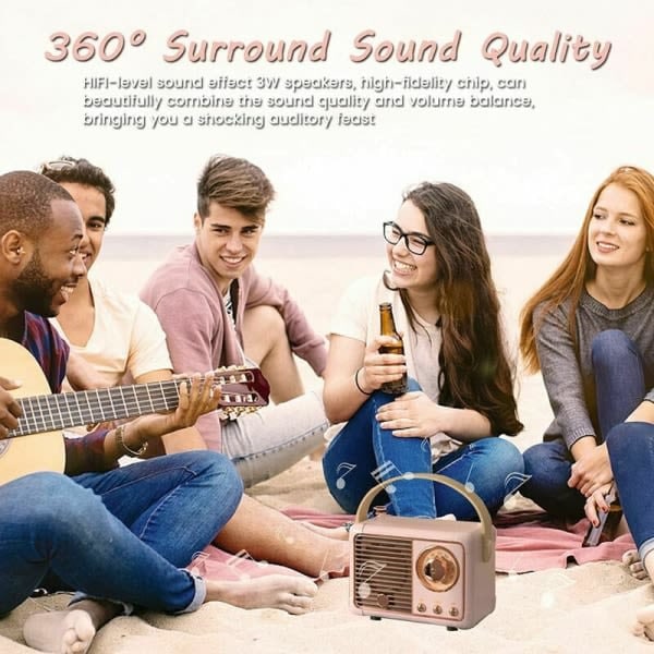 Retro Bluetooth-kaiutin, Vintage FM-radio vanhalla klassisella tyylillä, korkea äänenvoimakkuus, Bluetooth 5.0 langaton yhteys, tukee TF-korttia white