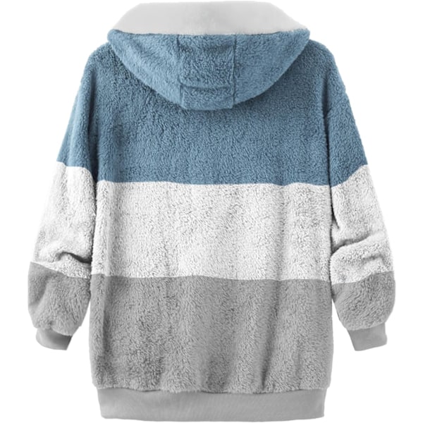 Hettejakke Dame Teddy Fleece Frakk Overgangsjakke med Hette med Lommer Glidelås Høst Vinter Plysj Jakke Fleece Jakke Vinter XL F Grey