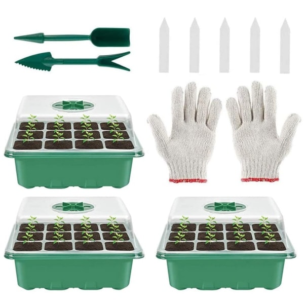 Mini Växthus för Växter Inomhusbricka Mini Växthus för Växter Groddbricka Plantskola Odla Låda Hållbar - Med 2 Verktyg, 5 Etiketter, 1 Handske