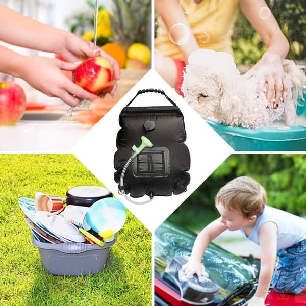 20L Solbruserpose, Campingbruserpose Solvarmet Vandpose Bærbar Campingbruserpose Klatring Udendørs Bruser med Slange og Brusehoved black