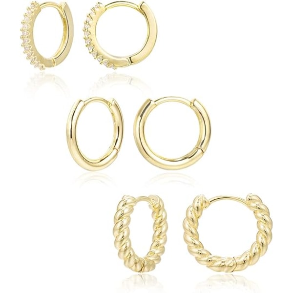 3 par små Huggie Hoop örhängen set Hypoallergena lätta Huggie Hoops örhängen för kvinnor flickor
