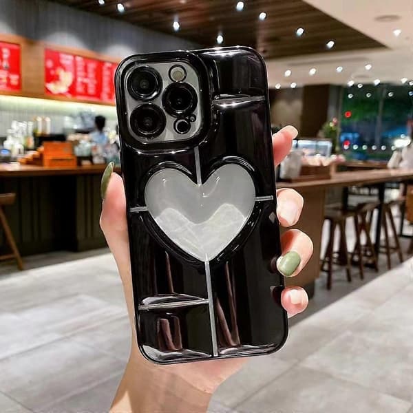 Skal för iPhone 15 Pro Max Elektroplätering 3D Effekt Hjärta Form Telefon TPU Skydd