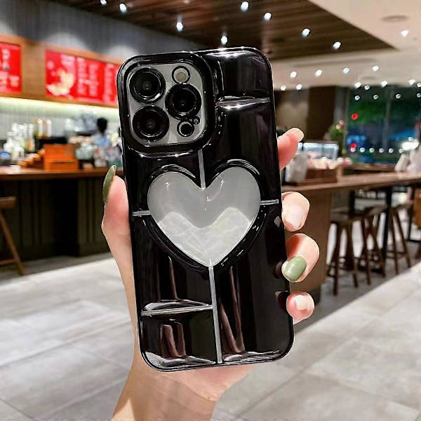 Til iPhone 15 Pro Max Cover Elektroplettering 3D Effekt Hjerteformet Telefon TPU Cover