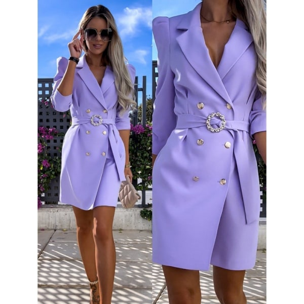 2024 Fashion ny jakkesæt kjole med bælte temperament pendler purple S
