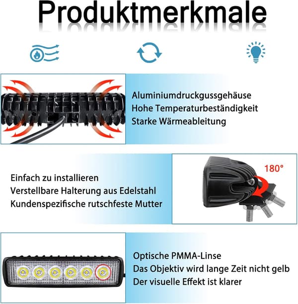 4 x 18W LED arbeidslys, LED ekstra frontlykter