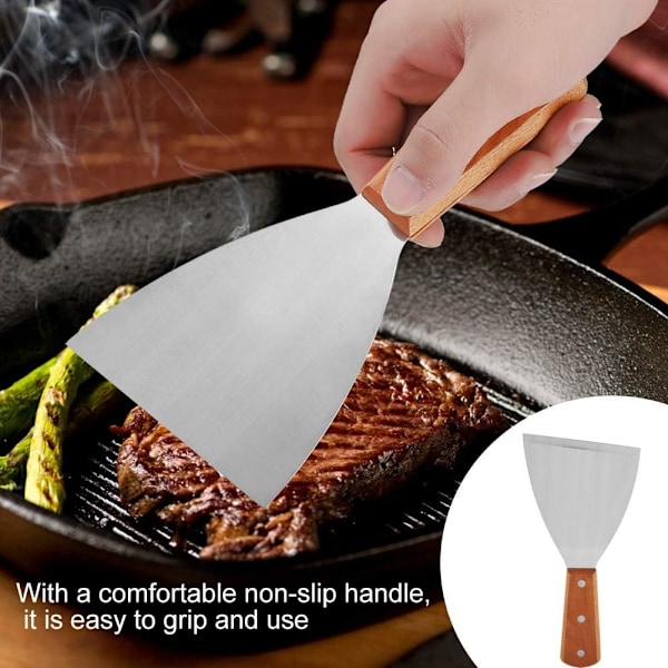 2 stk. stekeskrape i rustfritt stål, stekespade for støpejern treskaft skråkant grillspaker for matservering/matlaging/rengjøring, ideell