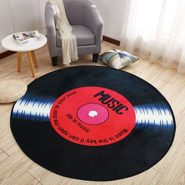 Vintage Fashion Personlighed Musik Vinylplade Rund skridsikker måtte Tæppe Mode Rød Record 120CM diameter vit