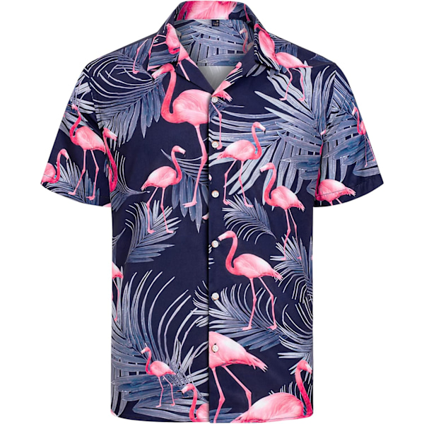 Herresæt med Hawaii-skjorte og shorts - Regular Fit - Kortærmet - Casual Funky Strand Flamingo Skjorte Sæt XXL Navy Blue Flamingo