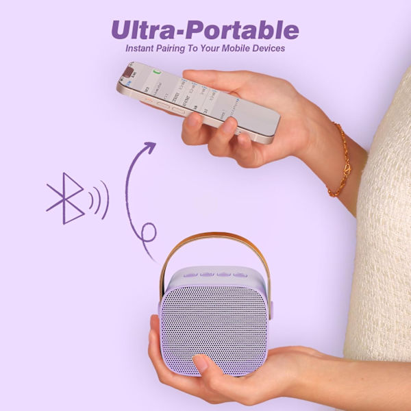 Karaoke-maskine til børn med 2 trådløse mikrofoner, bærbar Bluetooth-højttaler, gavelegetøj til piger og drenges fødselsdag Purple 1 Mic