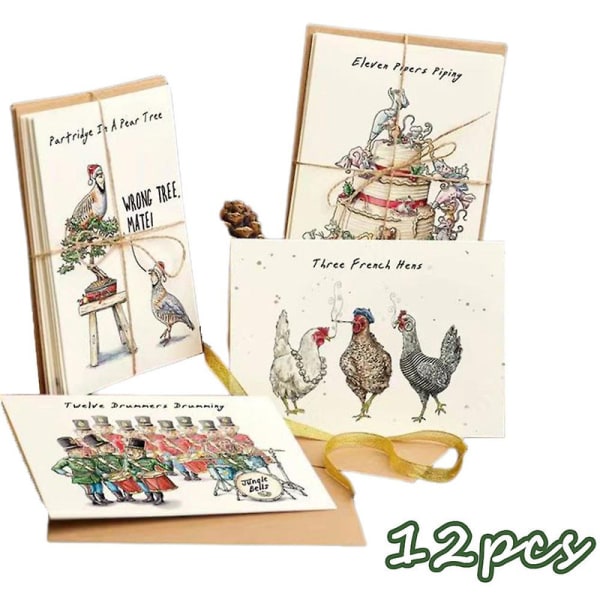 Tolv dage med julekort sæt 12 dages skæve sjove kort Nedtælling lykønskningskort Postkort julegave