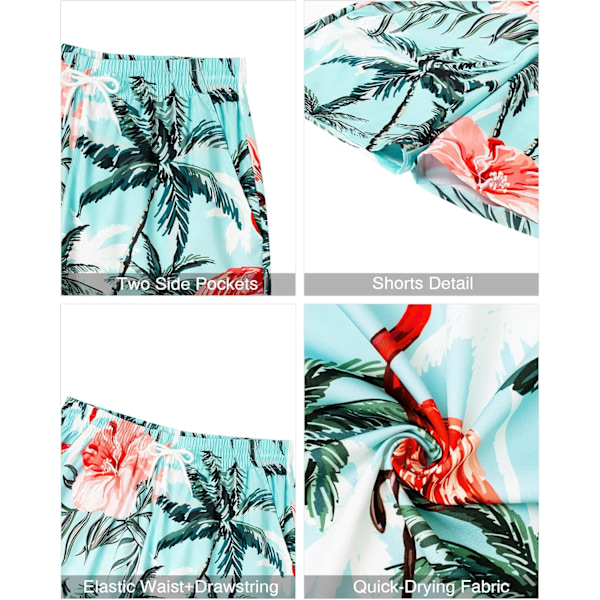 Herre Hawaii-skjorte og shorts sett Regular Fit Kort Ermet Casual Funky Strand Flamingo Skjorte Sett L Green Palm