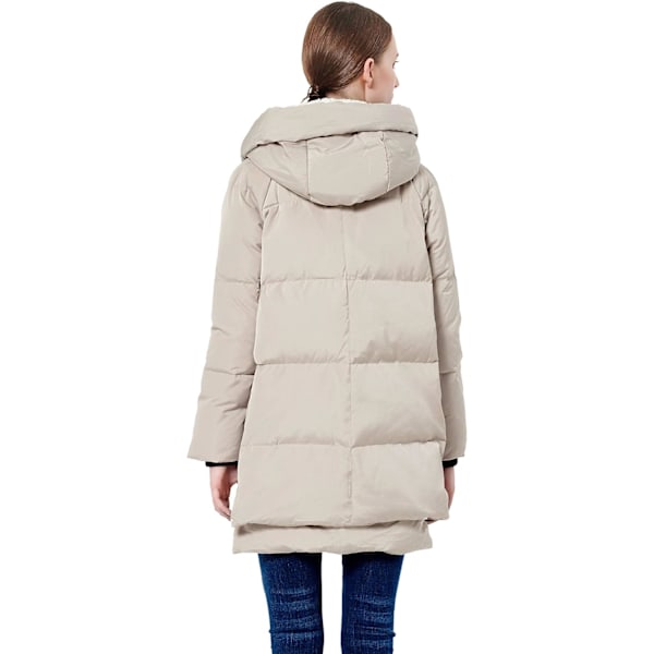 Kvinders Fortykkede Dunjakke Parka Hætte Lang Puffer Frakke til Vinter 3XL Beige