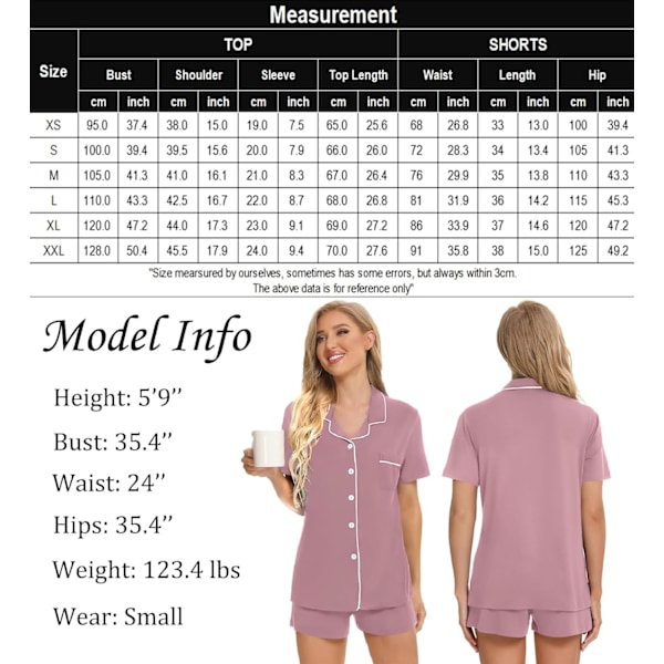 Kvinnors Pyjamas Set Kortärmad Nattkläder Dam Button Down Nattkläder PJ Set med Ficka L Taro Purple