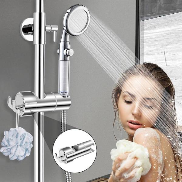 Hånddusjholder for 16-27 mm glidebane, justerbar erstatningsdusjholder, 360° rotasjon, med 2 kroker