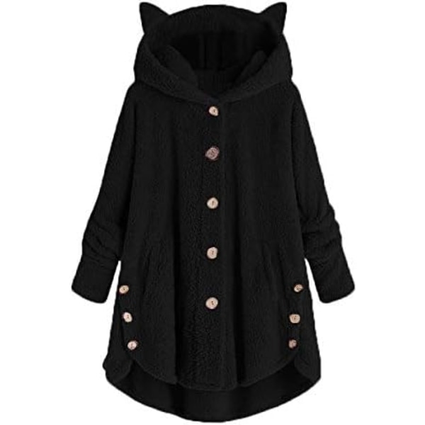 Svart fleece enfärgad varm klassisk tröja för kvinnor /3XL black 3XL