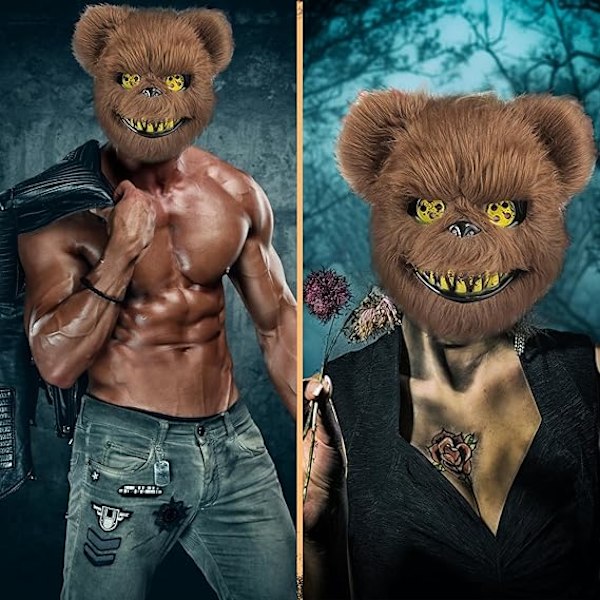 Läskig Björnmask, Krypande Masker för Vuxna och Barn, Skräck Teddybjörnsmask, Plysch Blodig Björnmask, för Fest Karneval Cosplay Brown