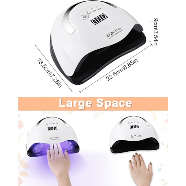 180W Nageltorkare, UV LED - Nagellamp, Bärbar Nagelverktyg med 4 Timrar, Smart Sensor, LCD Digital Display, 57 LED-pärlor, Snabbtorkande Lampa
