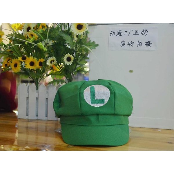 Luigi Bros Brev Trykt Hat, Cosplay Hat - Grøn Green