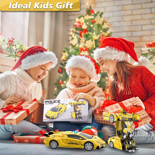 Transformerande robot RC-bil 2.4Ghz Transformerande polisbil leksak En-klicks transformation Yellow