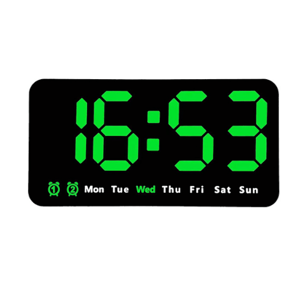 Digital Vægur, LED Digital Ur, 12/24 Timer, Store Tal, Lille Lydløs, Grøn green