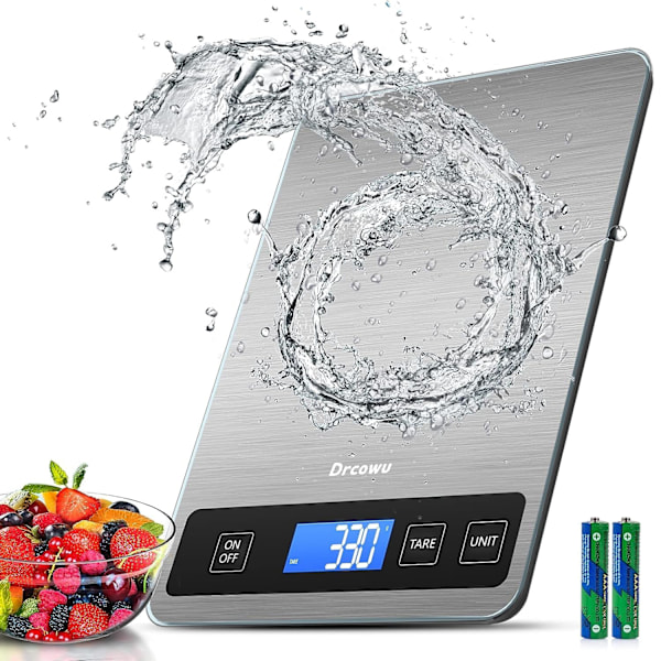 Matvekt 15 kg for matlaging og baking, elektrisk vekt med tarefunksjon, gram og oz, bakgrunnsbelyst LCD, 1 g/0,1 oz nøyaktighet Silver