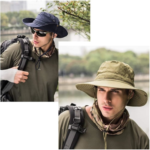 Super brede solhatter for menn, utendørs fiskebøtte Boonie-hatt vanntett pustende mesh-hette for fotturer, reiser, camping, hagearbeid og båtliv Khaki One Size