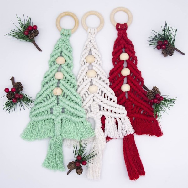 Macrame julgran 3-pack Bohéme juldekorationer Julgransprydnader färdig julgran set väggdekoration