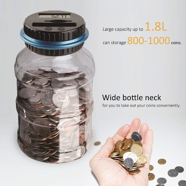Digital Sparbössa för Brittiska Mynt med Automatisk Räkning - Stor Transparent Sparburk med LCD-Display, Myntbank Spargris Present
