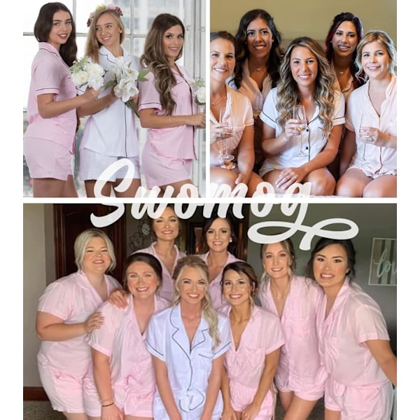 Kvinnors Pyjamas Set Kortärmad Nattkläder Dam Button Down Nattkläder PJ Set med Ficka L Pink