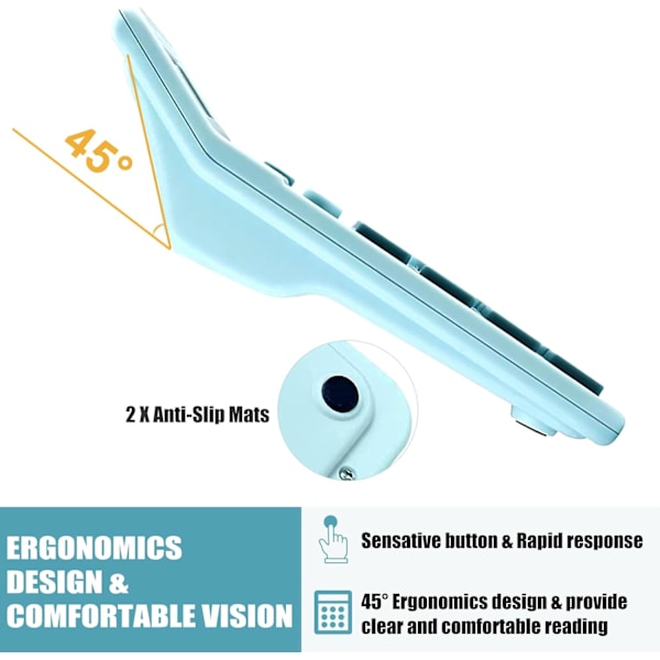 12-numeroinen pöytälaskin, jossa on suuri herkkä painike, selkeä suuri näyttölaskin, aurinko- ja paristolaskimet Blue